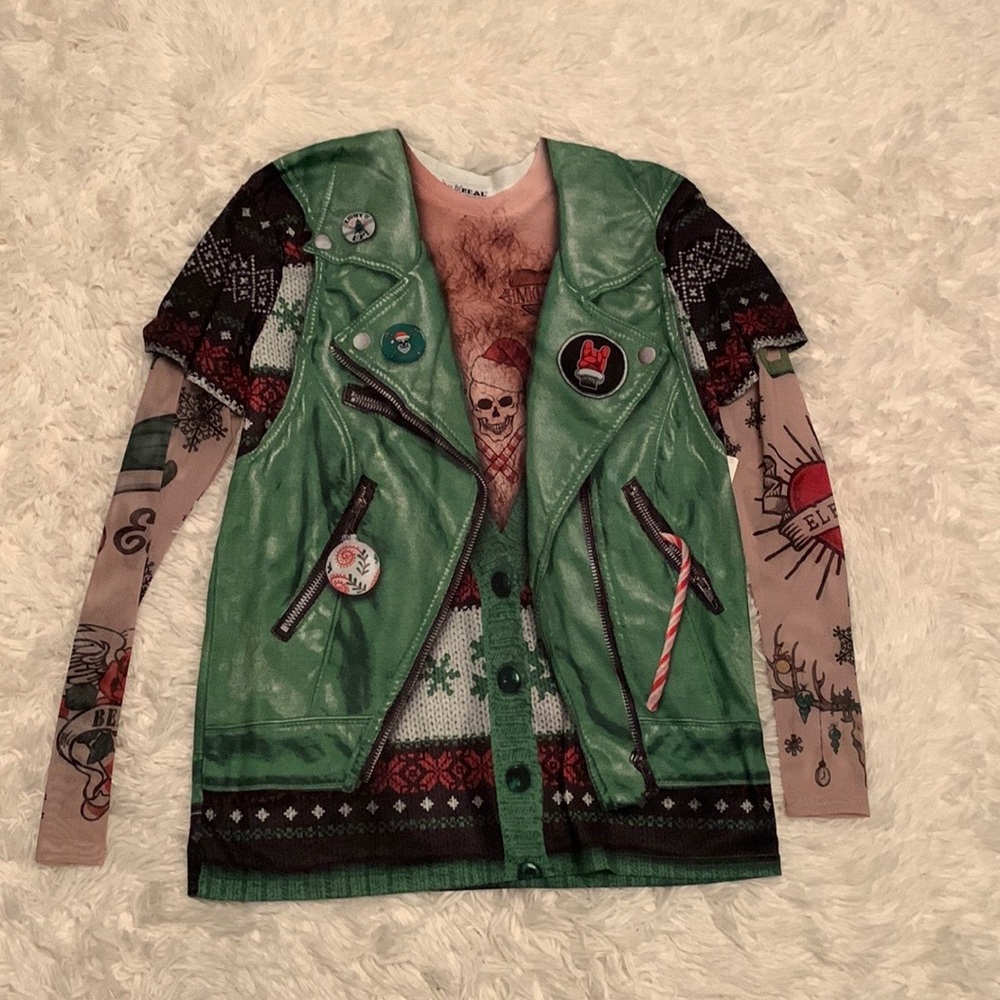 Faux Real Christmas  Biker Demon Elves Christmas Holiday Shirt  size M NWT